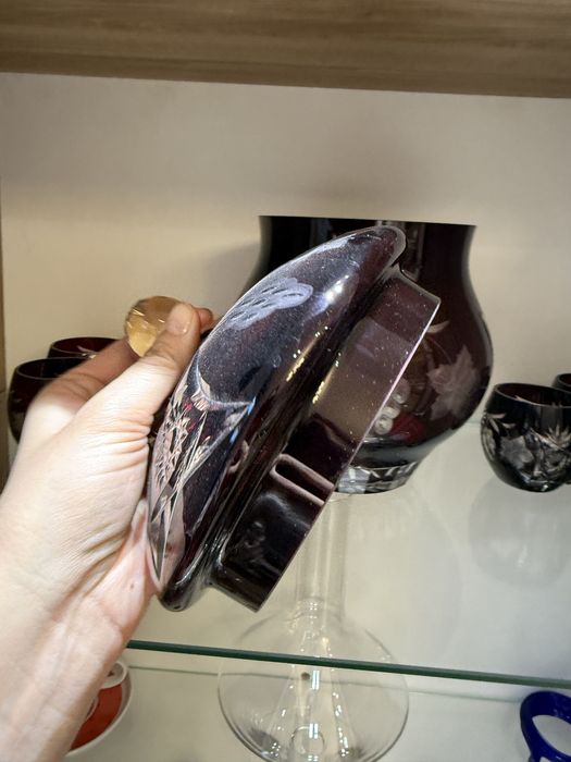 Set cristal Bohemia ruby – cristal tăiat manual | stare impecabilă