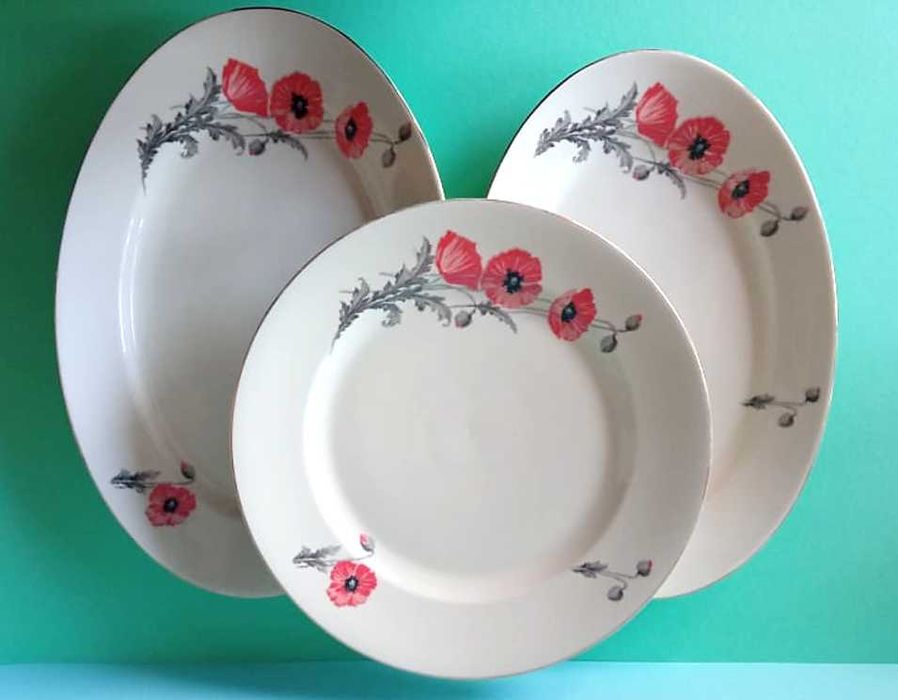Три големи плата с макове * Чешки порцелан