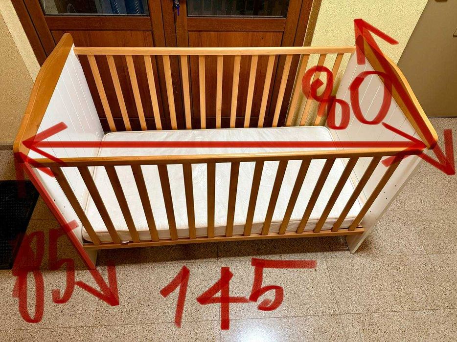 Детска дървена кошара (легло) 145/80/85 Производство Германия + матрак + комплект одеяла + бонус (детско колело). Всичко €49