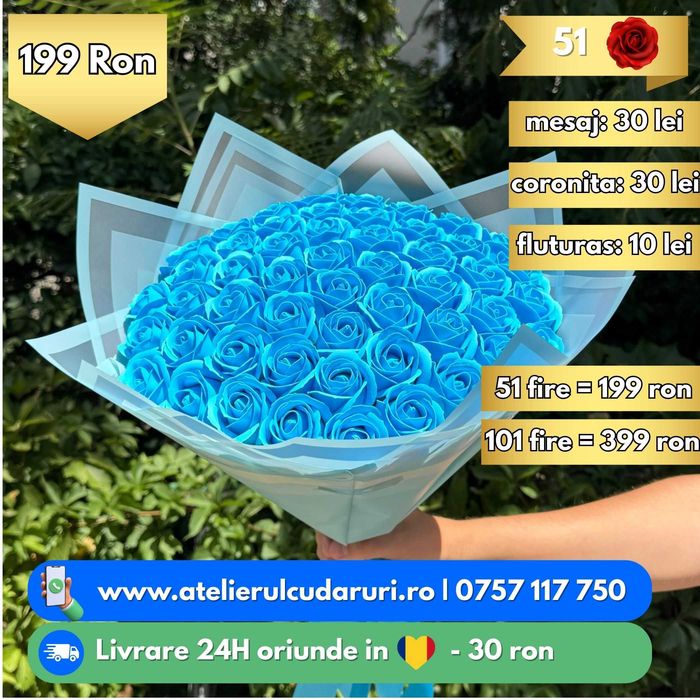 Buchete trandafiri din sapun personalizate + cu sclipici