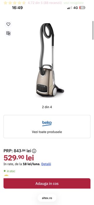 Aspirator cu sac Beko 800W