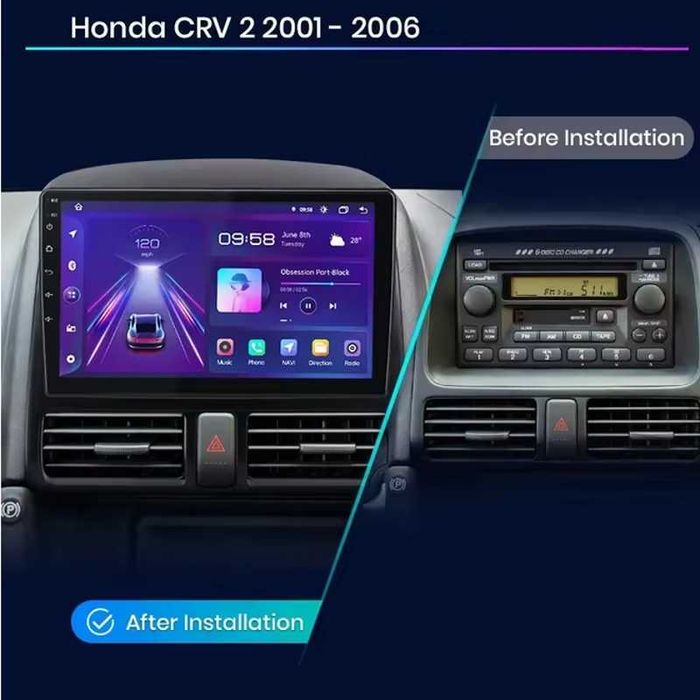 Honda CR-V_2 2001-2006 9” 2-DIN с Android 14, 4G/LTE, 6/128GB, CarPlay и AndroidAuto