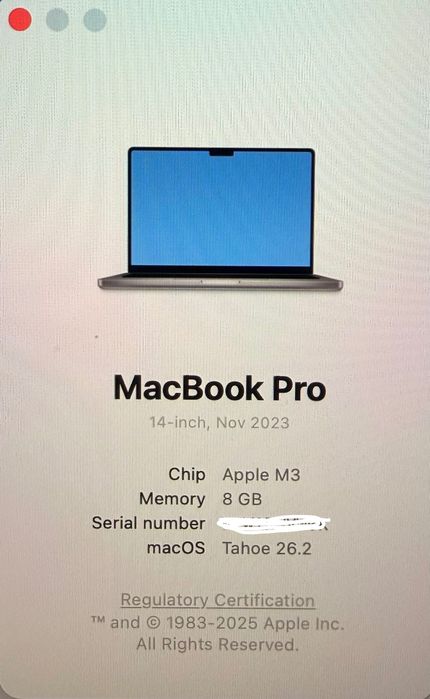 MacBook Pro 14" M3 8-CORE 8 GB RAM 512 GB RAM Space Grey Ноември 2023