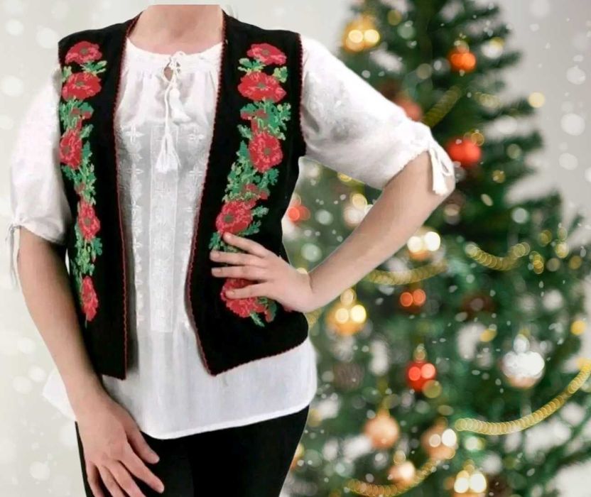 Vestă XL, bumbac, tradițională, cu trandafiri roz