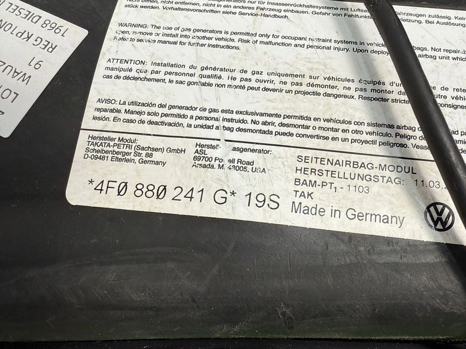 AIRBAG SCAUN STANGA ( 3 BUC.) AUDI A6 C6 / S6 C6 / RS6 C6 / Q7 4L COD OEM 4F0880241G