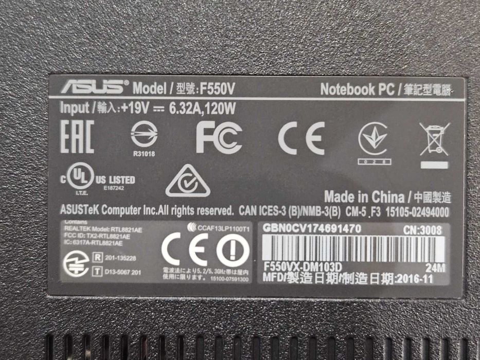 Laptop Asus F550V I7 6700HQ GTX 950M4GB SSD256Gb8GbRamVideochat/Gaming