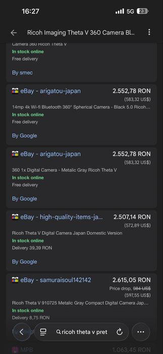 Ricoh Theta V 4K Spherical 360 Degrees VR Camera