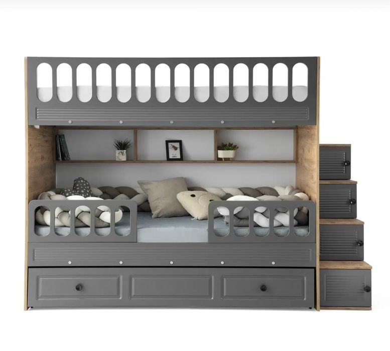 100% MDF Двуетажно детско легло със странични стълби