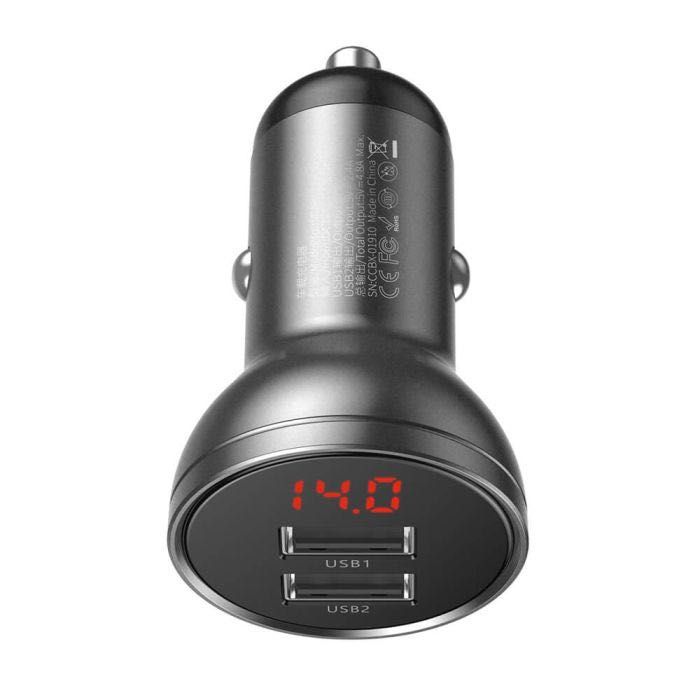 Baseus Автомобилно Зарядно 24W с Дигитален Дисплей и 2 USB Порта