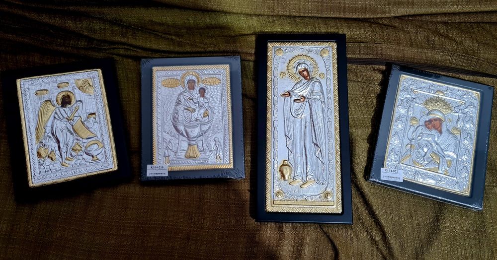 Icoane originale lucrate manual in argint si aur  de la Muntele Athos