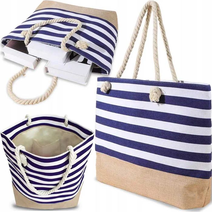 Geanta mare de plaja sau picnic 22L in stil nautic cu mini portofel