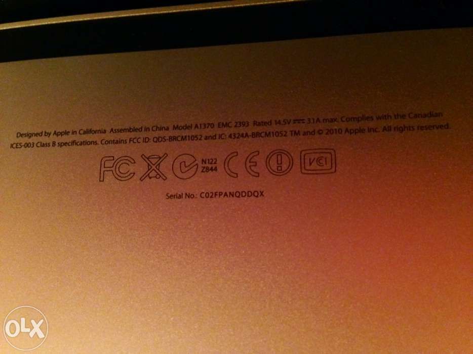 Apple MacBook Air 3.1, A1370, 11inch, 2GB, 1.4GHz