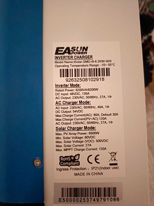 Invertor EASUN 6,2KW 48V, WI-FI NOU