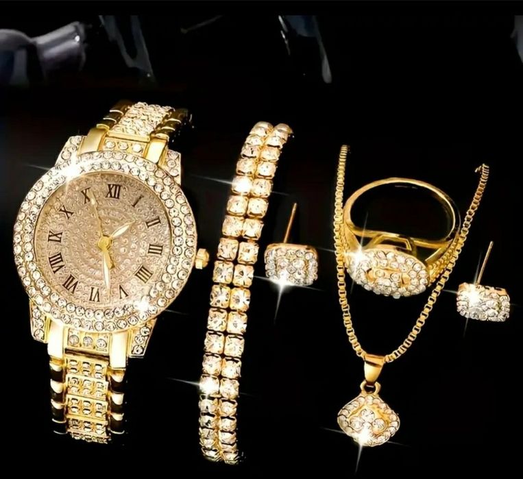 Set Ceas Dama + Inel + Colier + Bratara + Cercei / ideal cadou iubita , otel inoxidabil
