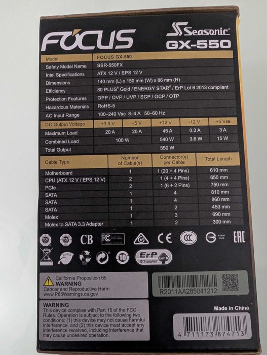 Sursa Seasonic 550W, FOCUS GX Series, 80 PLUS Gold, Full Modulara