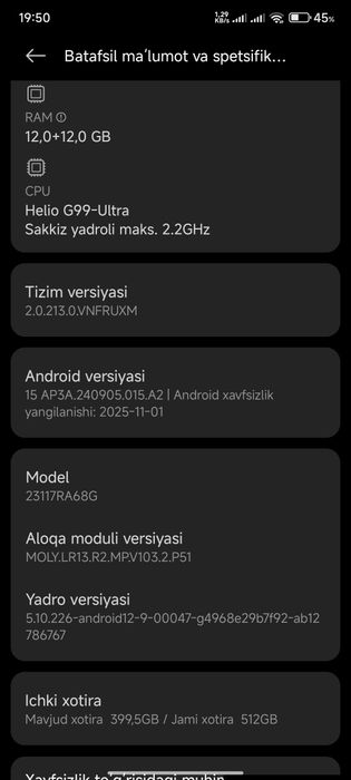 Redmi note 13pro ozu 12+12  xotir 512