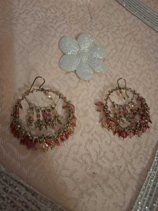 Дамски Обеци с розови камъни