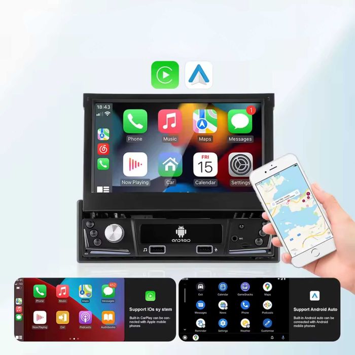 Мултимедия с Прибиращ се 7 инчов IPS Екран – Android Auto, CarPlay