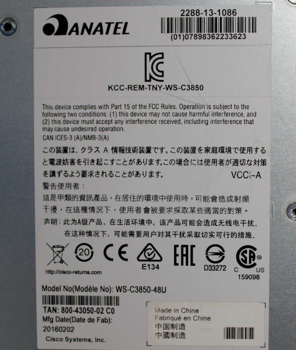 Cisco WS-C3850-48U-S V05 Switch