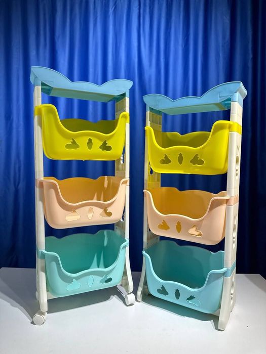 Детский Этажерка пластиковая на колесиках для кухни, ванной, напольная