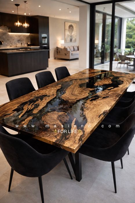 Дървена маса със смола