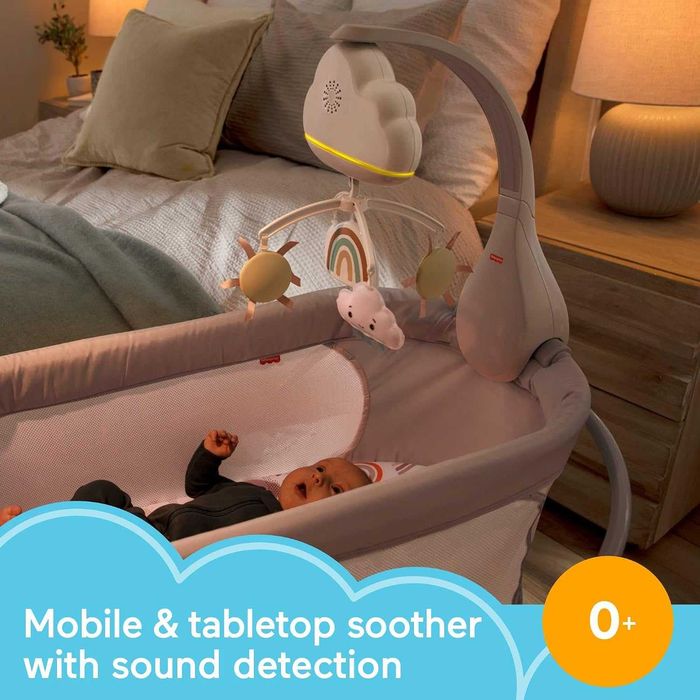 Fisher-Price Rainbow Showers – Музикална въртележка за кошара и успокояваща нощна лампа