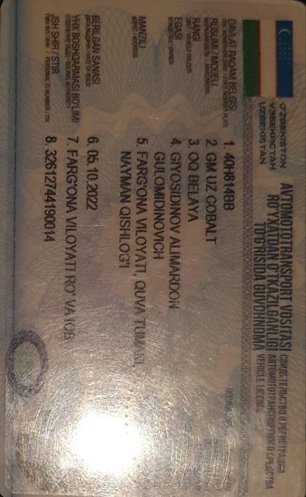 Cobalt avtomobili sotiladi kraskasi tozza