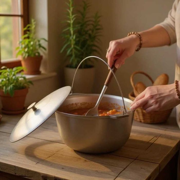 Ceaun aluminiu alimentar cu capac 16.5 litri fund plat gros D36cm H22c