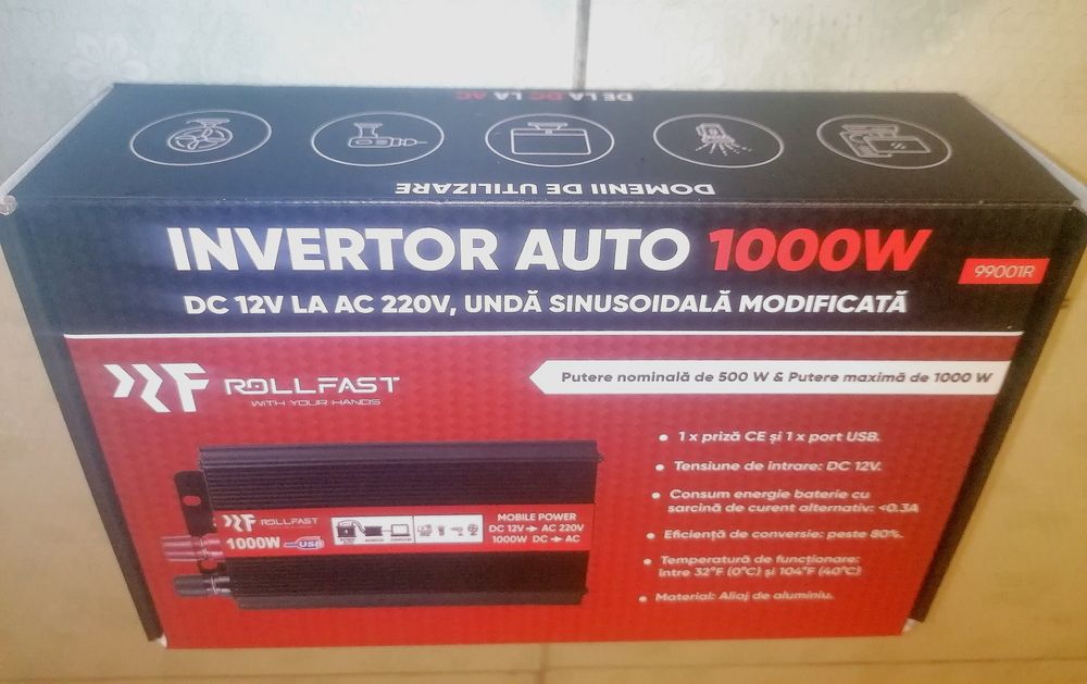 Invertor 1000 w varf  12vcc la 220 vac Garantie ro 2 ani