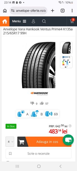 Anvelope Hankook ventus prime 4