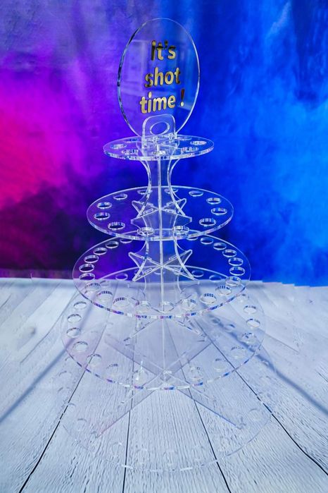 Suport tort shot-uri 96 buc plexiglas alb/transparent 95 cm inaltim
