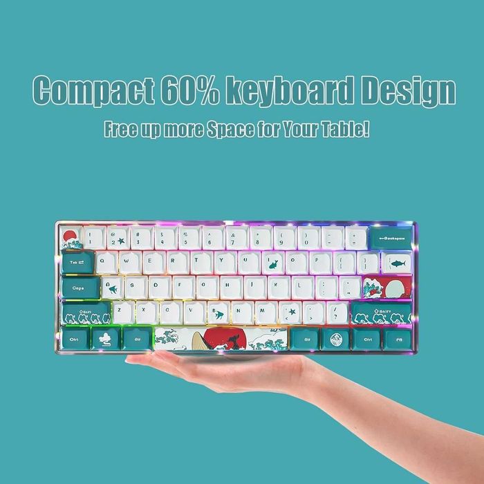 MIHIYIRY 60% кабелна игрална клавиатура, 61 клавиша SK, RGB подсветка