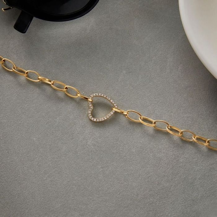 Bratara Premium Placata Aur 18K - Inima Cristale, Set Cadou Inclus