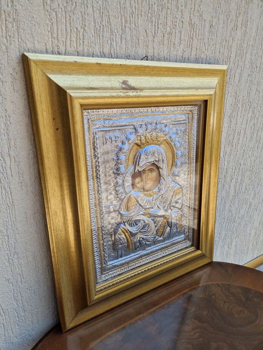 Прекрасна голяма сребърна икона със сертификат