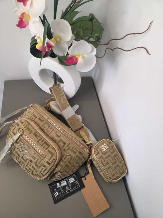 Оригинална дамска чанта Steve Madden - Бежова с кристали