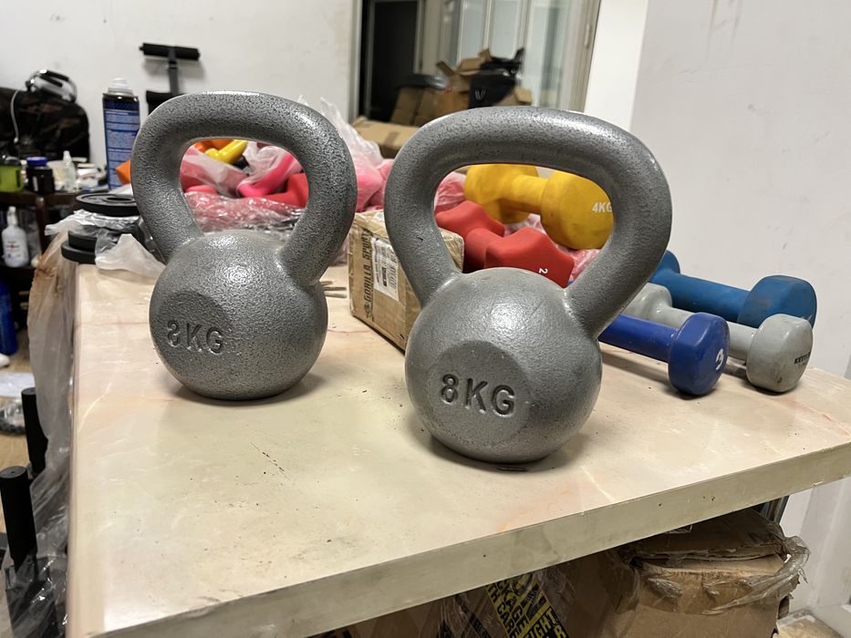 Gantere Kettlebell set 8 kg+8 kg=16 kg noi Germany otel, fier silver P