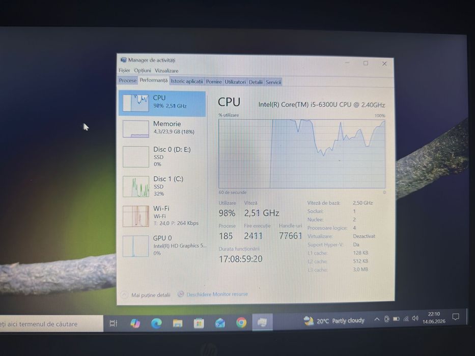 Laptop HP – 24 GB RAM, SSD-uri Samsung + Adata, Windows 10 Pro + Office