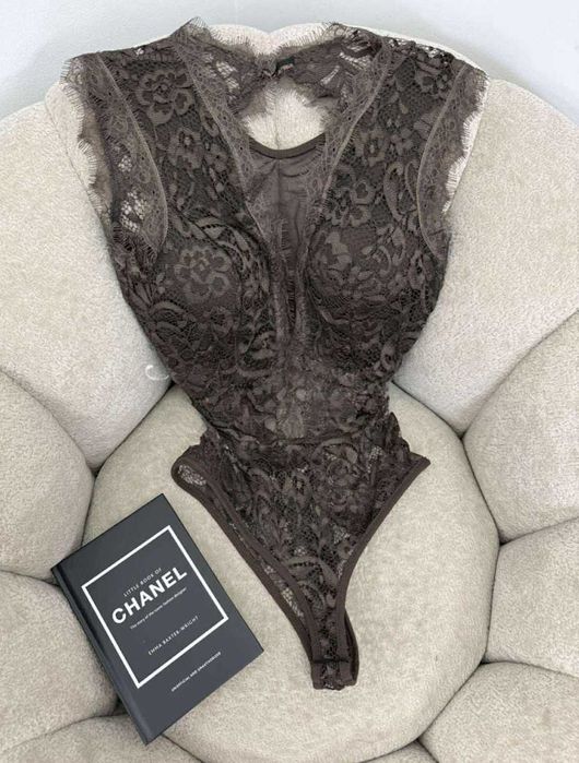 Дамско дантелено боди - Италия, цвят кафяво