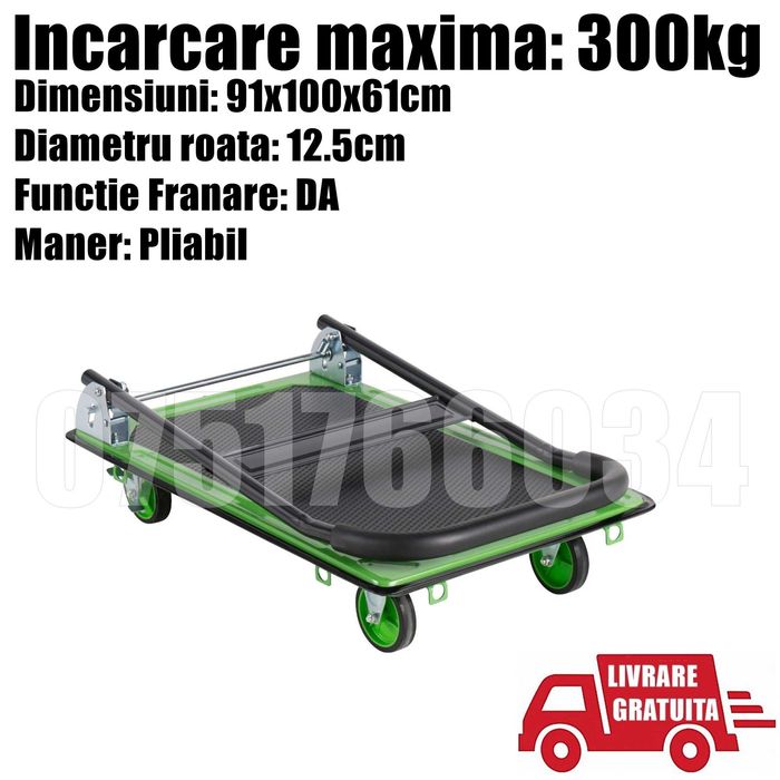 Platforma Carucior Transport Marfa Bidoane 4 Roti 300kg LivratGRATUIT
