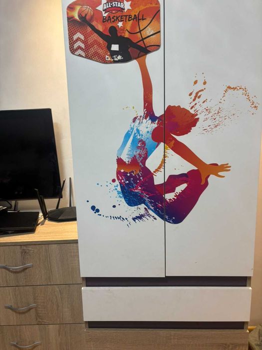 Двукрилен гардероб, бяло и дъб сонома