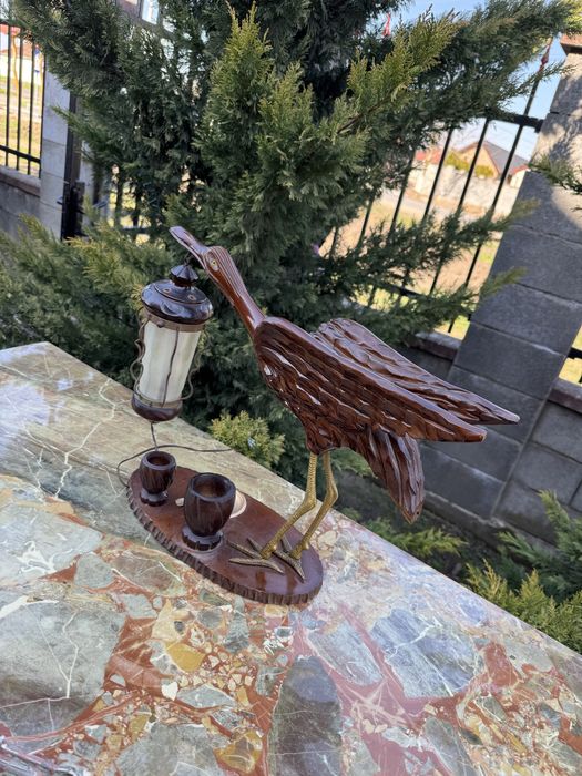 Lampa de birou din lemn sculptat - scrumiera si si suport tutun