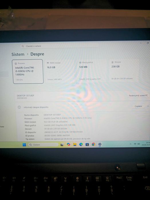 Laptop Lenovo X390, I5-8365, ram 16gb, ssd 256gb