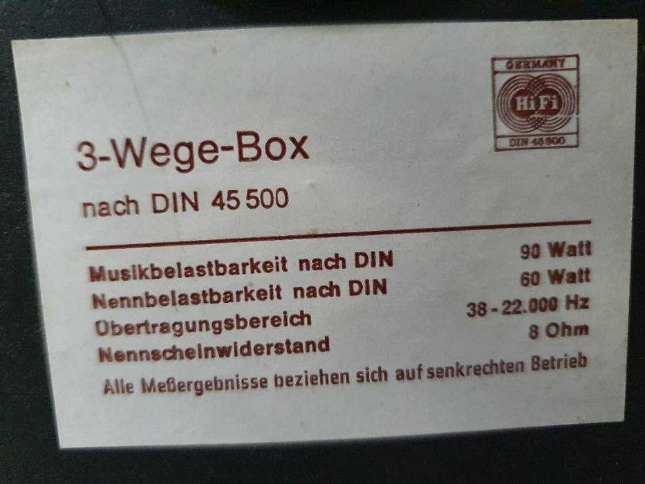 Немски 3-лентови тонколони Hi-Fi-Lautsprecherbox nach DIN 45 500