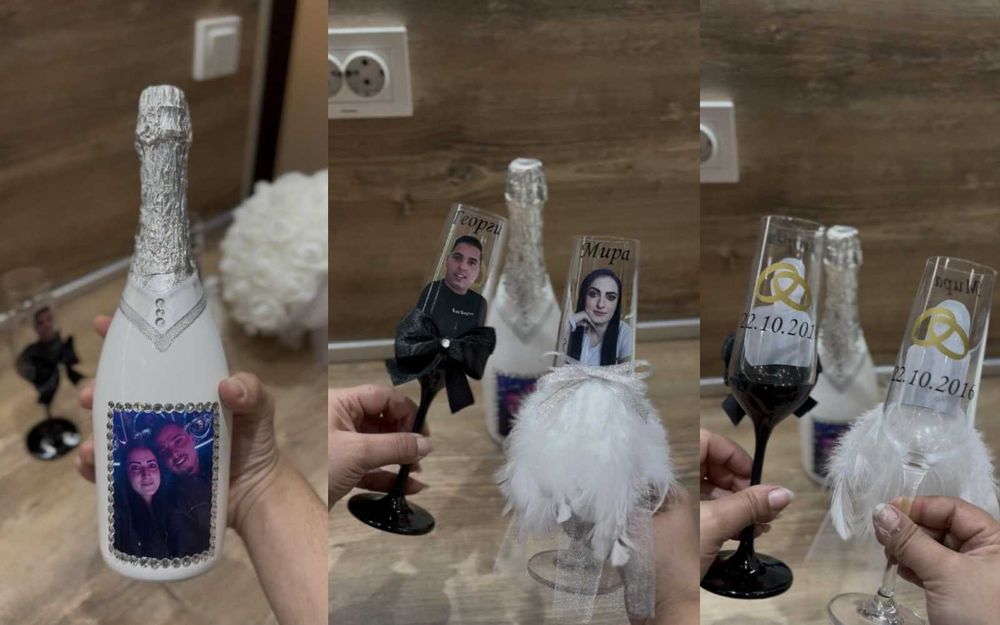 Персонализирани чаши и шампанско за моминско парти, сватба, бал