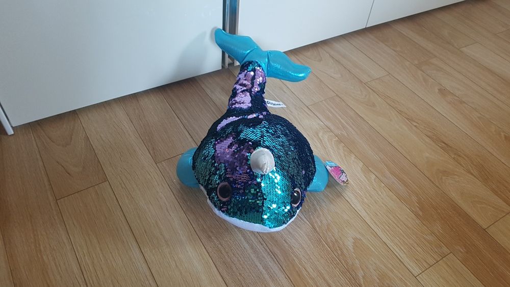 Jucarie de pluș, balenă cu paiete reversibile 45cm NOUĂ