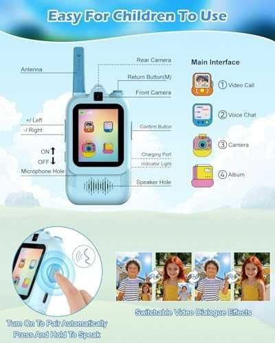 Уоки-токи с видео за деца 1900ft обхват, удароустойчиви, синьо/розово