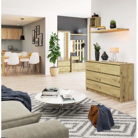 Comodă pentru sufragerie K 120 cm, 6 sertare - stejar artizanal