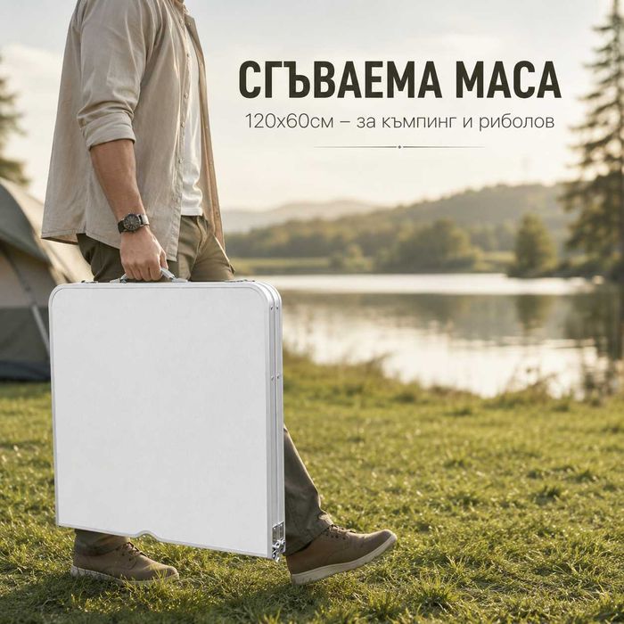 Сгъваема маса 120 × 60 см, регулируема височина