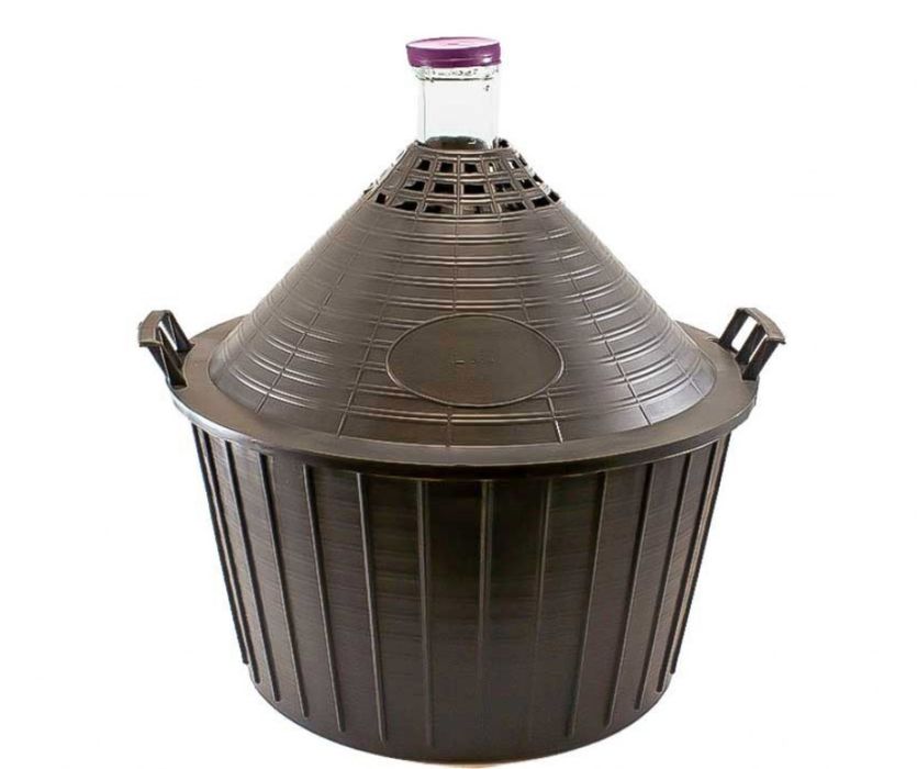 Стъклена дамаджана в кош с дръжки - Различни литражи