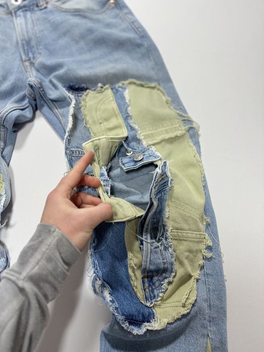 Blugi reworked patchwork flared blue & green